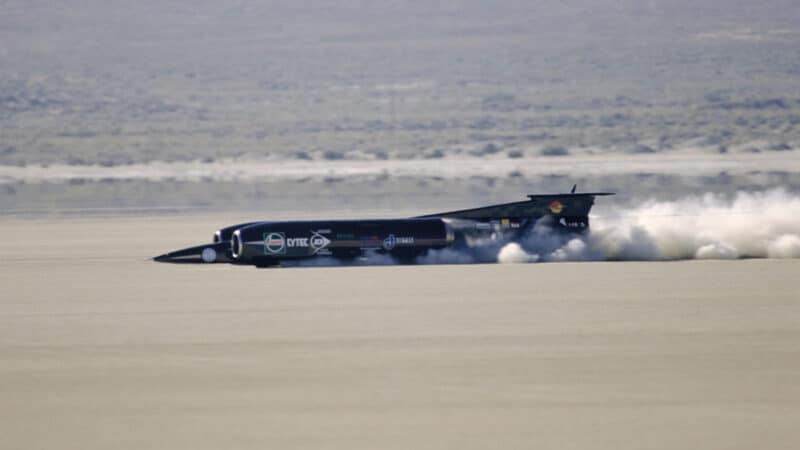 ThrustSSC conducting its run in September 1997. The team eventually hit an all-time record of 763mph, Mach 1.02