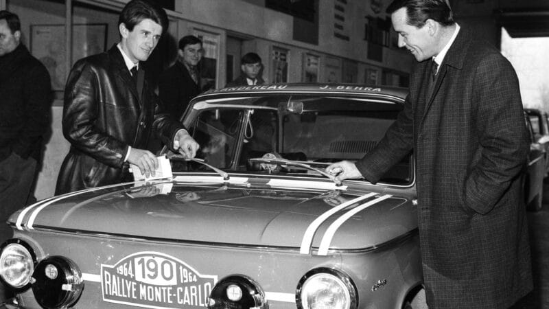 Jose Behra and Pierre Landereau with their German NSU Prinz 4. They’d fail to finish