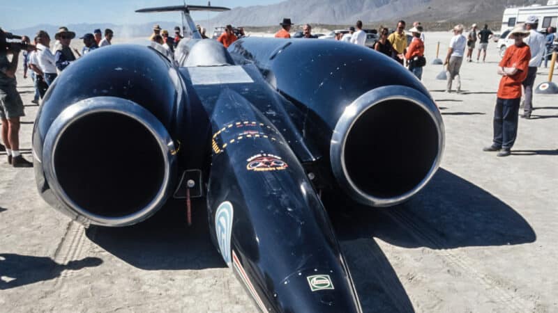 ThrustSSC sits on the Black Rock Desert. It took a monumental effort, and a lot of help from the early internet, to get the team in place to chase the Land Speed Record