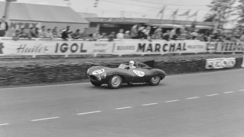 Moss and Peter Walker’s Jaguar D-type at Le Mans in 1954. A string of early teething issues prevented Moss from really bonding with the D, but he saw the potential the design had
