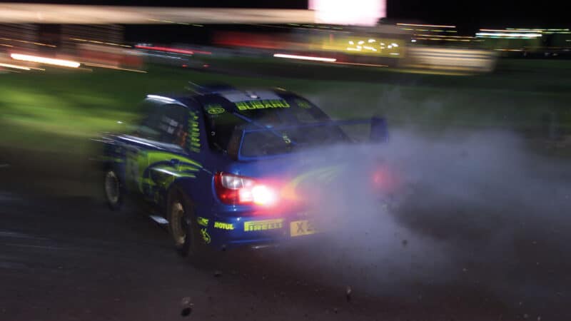 Burns smokes up his Subaru’s tyres