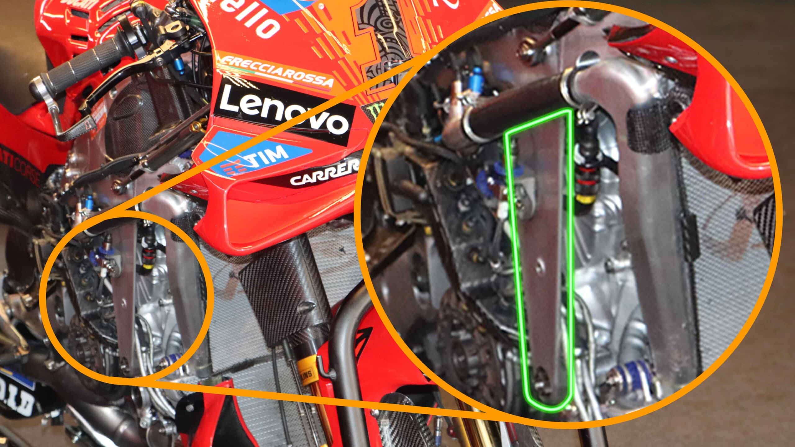 Highlighted image showing Ducati GP24 engine hanger