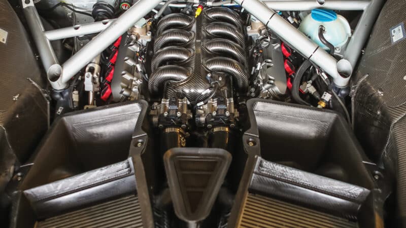 The 4-litre twin turbo engine is mounted way back in the chassis