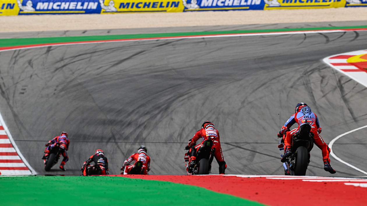 Martin leads at Turn 1 of 2024 MotoGP Portuguese GP