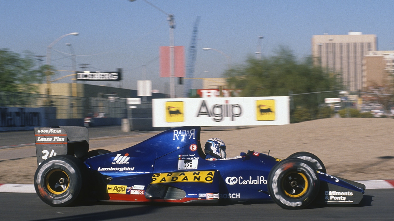 Nicola Larini in Lamborghini F1 car in 1991. US Grand Prixpsd