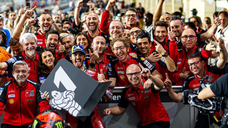 Pecco Bagnaia celebrates at 2024 Qatar GP MotoGP