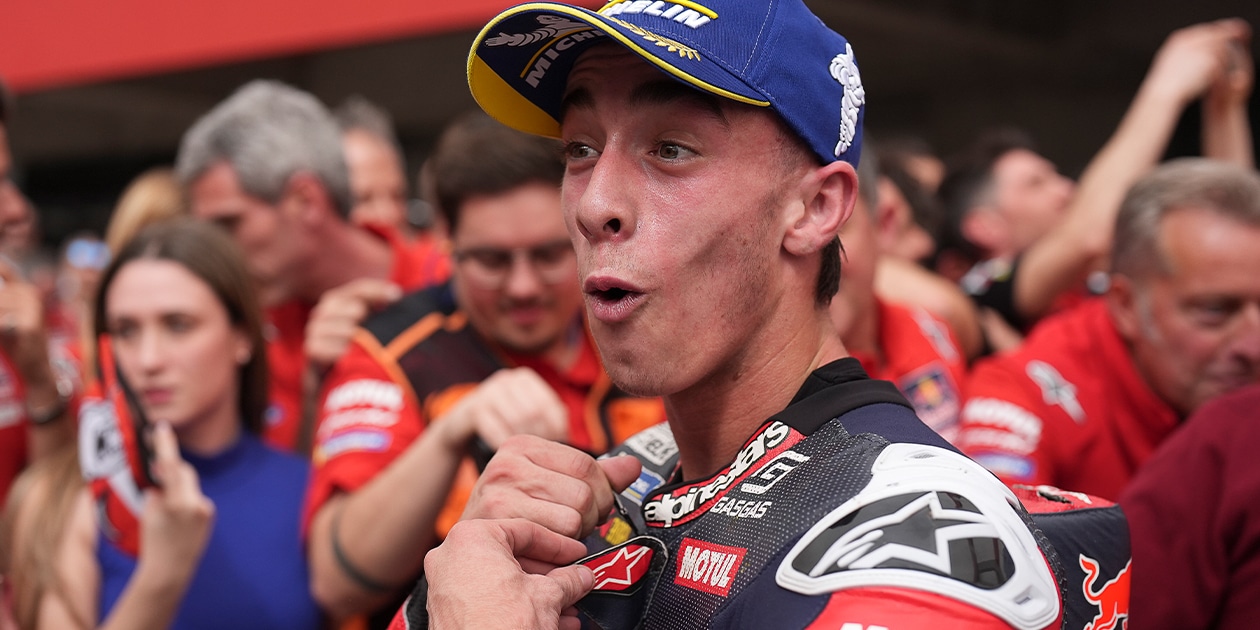 Pedro Acosta with a smile on his face at 2024 MotoGP Portuguese GP