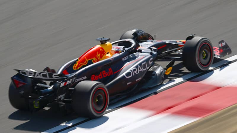 Rear view of Red Bull RB20 in 2024 F1 preseason Bahrain testing