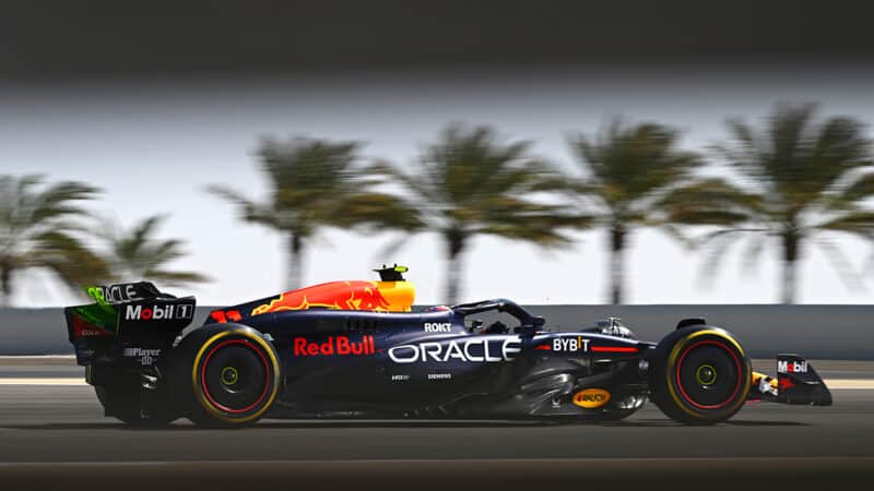 Side view of Red Bull RB20 in 2023 F1 preseason testing