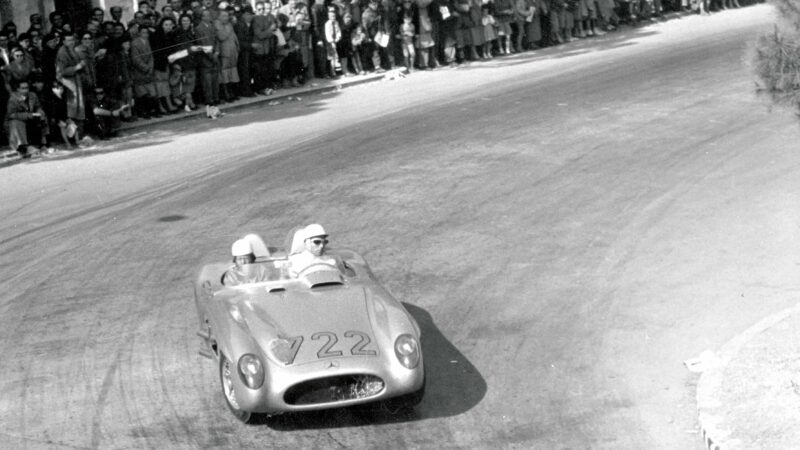 Sir Stirling Moss behind the wheel of Mercedes