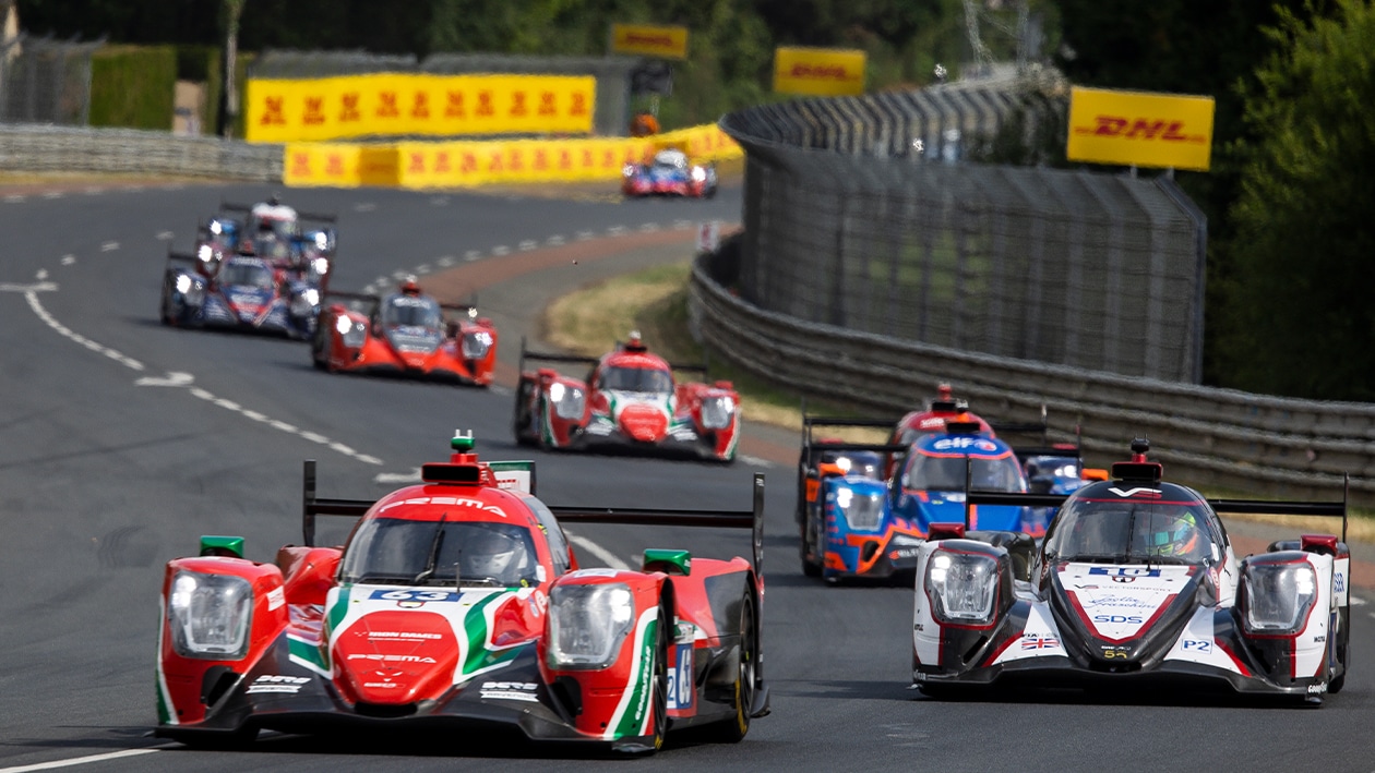 Prema LMP2 car of Doriane Pin plus Daniil Kvyat and Mirko Bortolotti in 2023 Le Mans 24 Hours
