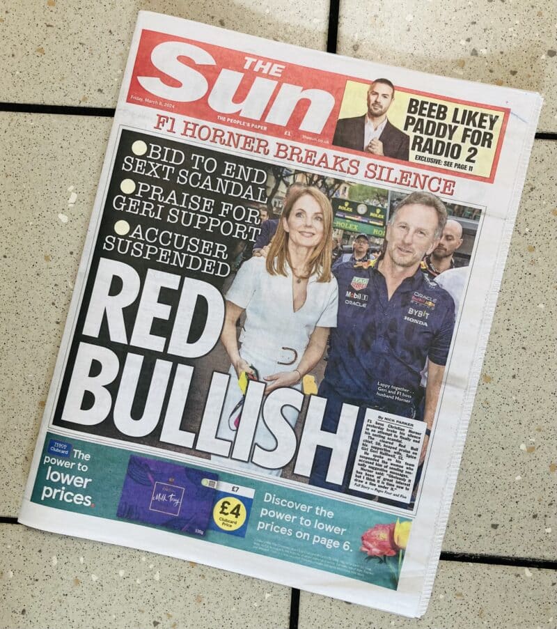 Horner The Sun front page