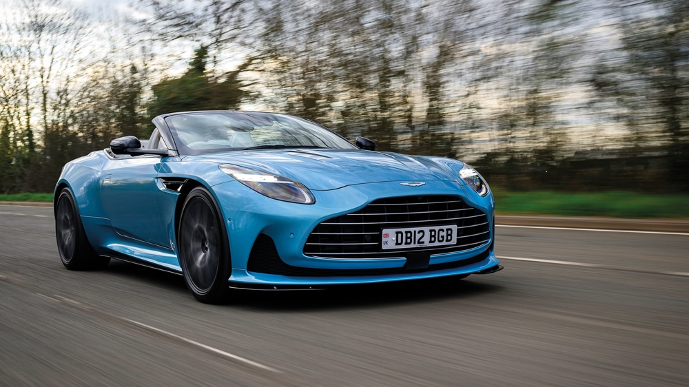Marketing bumf talks of the DB12 being “scythed with sharpness” – but it’s a good-looking car with or without roof