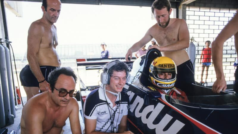 Toleman team-mate Ayrton Senna with Pat Symonds