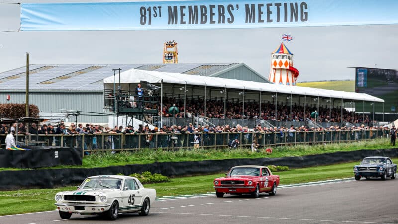 Ford Mustangs racing at 81st Goodwood Members Meeting in 2024