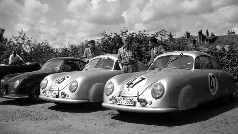 In the nick of time: after damage to its sister cars, the sole remaining 356 (46) took a win