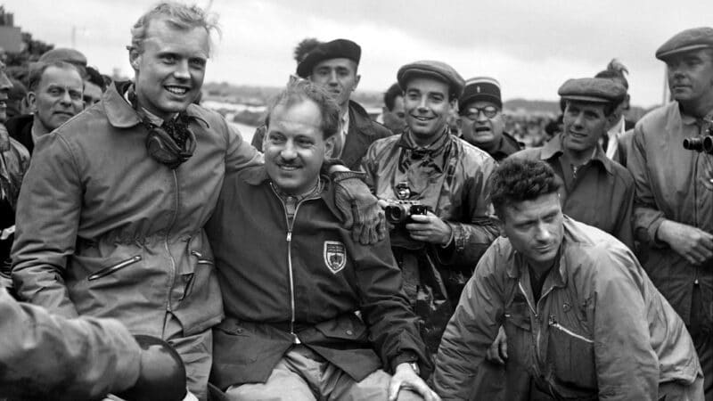 Mike Hawthorn and Ivor Bueb after that win in 1955