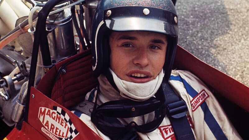 in the hot seat of a Ferrari 312 at the Italian GP in 1968