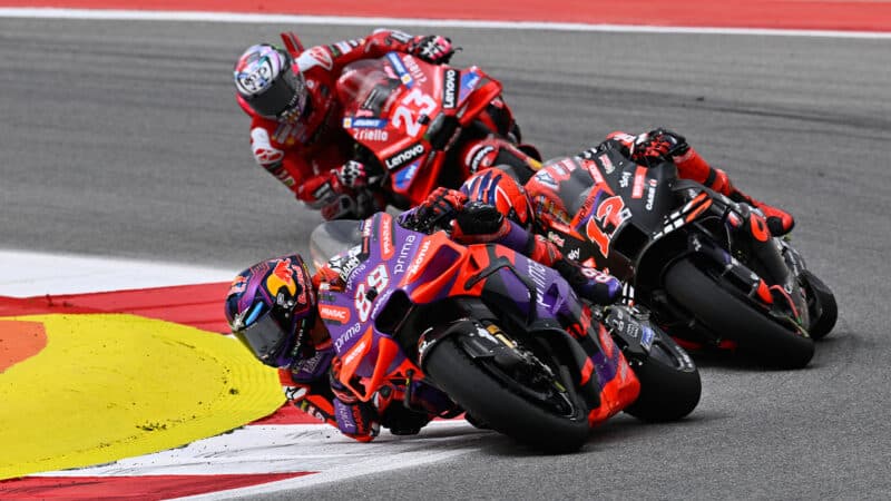 Jorge Martin leads a group of three riders in MotoGP race