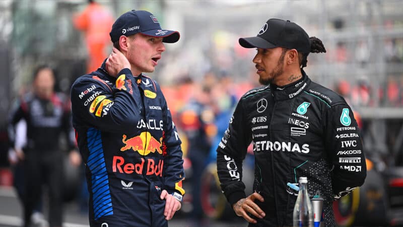 Max Verstappen talks to Lewis Hamilton after 2024 F1 Chinese GP sprint race