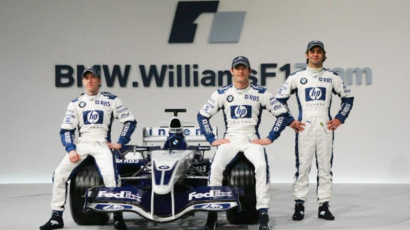 Nick Heidfeld with Mark Webber and Antonio Pizzonia in 2005 Williams F1 team shot