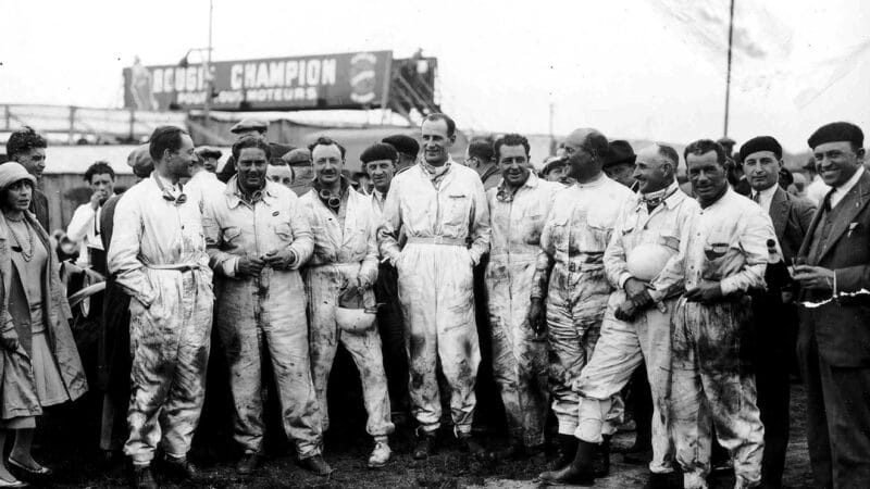 the Bentley Boys stand proud in 1929, oil and grime-stained