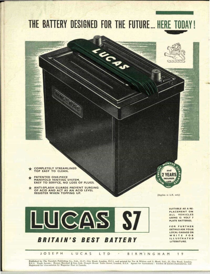 Motor Sport Magazine February 1959 Lucas Battery