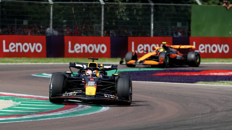 Verstappen leads at Imola but the Red Bull was losing pace; Norris edges ever closer