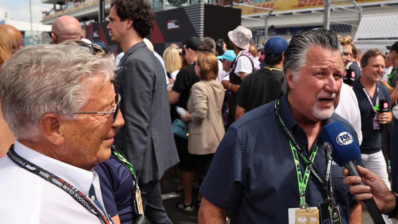 Mario and Michael Andretti on F1 grid at the 2024 Miami Grand Prix
