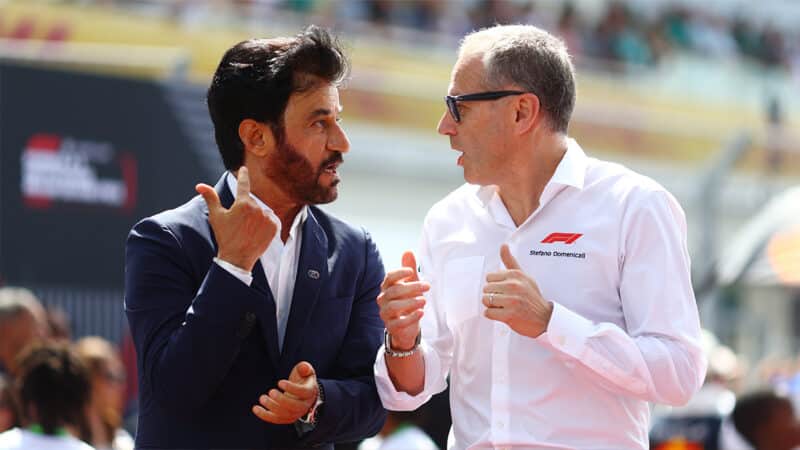 Mohammed Ben Sulayem and Stefano Domenicali on F1 grid at 2024 Miami Grand Prix