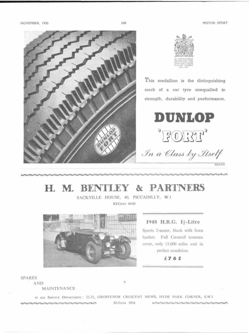 Motor Sport magazine November 1950 Dunlop