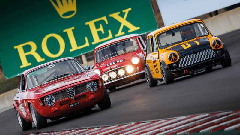 Two Minis and an Alfa rewind time to the mid-1960s in a one-hour saloon race. Above: a Bugatti Type 35 – now 99 years old but driven to the limit