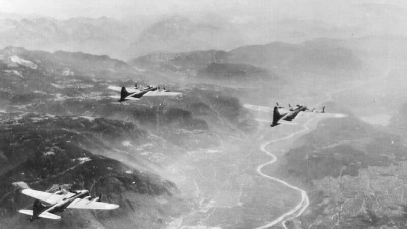 B17 planes flying over the Alps
