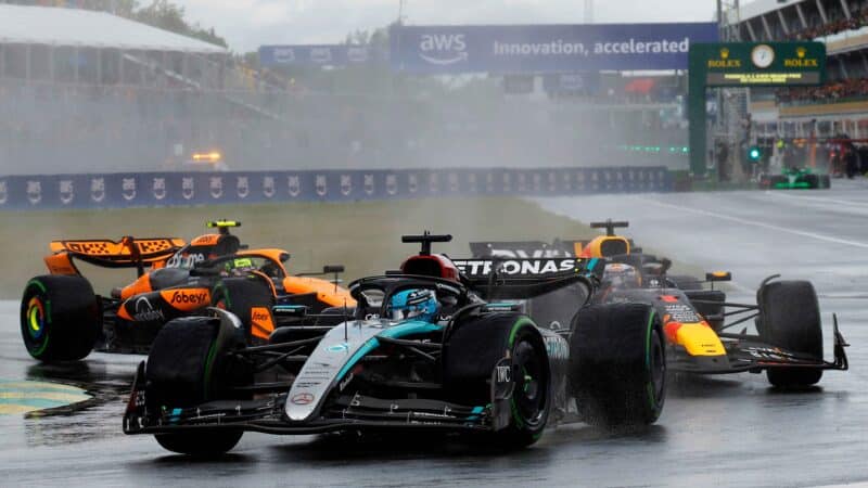 George Russell leads Max Verstappen and Lando Norris in 2024 F1 Canadian Grand Prix