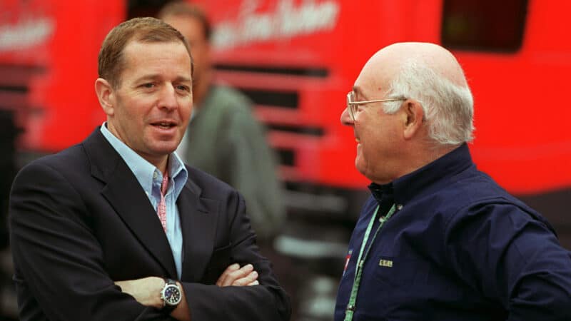 Martin Brundle with Murray Walker in F1 paddock