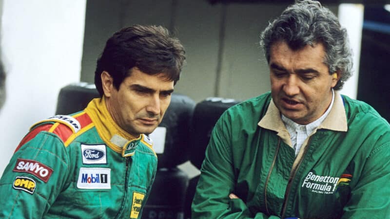 Nelson Piquet with Benetton F1 team boss Flavio Briatore in 1989