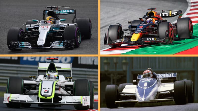 Mercedes 2017, Red Bull 2022, Brawn 2009, Brabham 1983