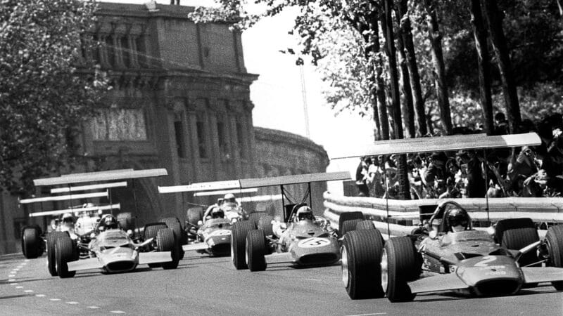 2 Jochen Rindt Graham Hill Lotus 49 Spanish GP Montjuic Park