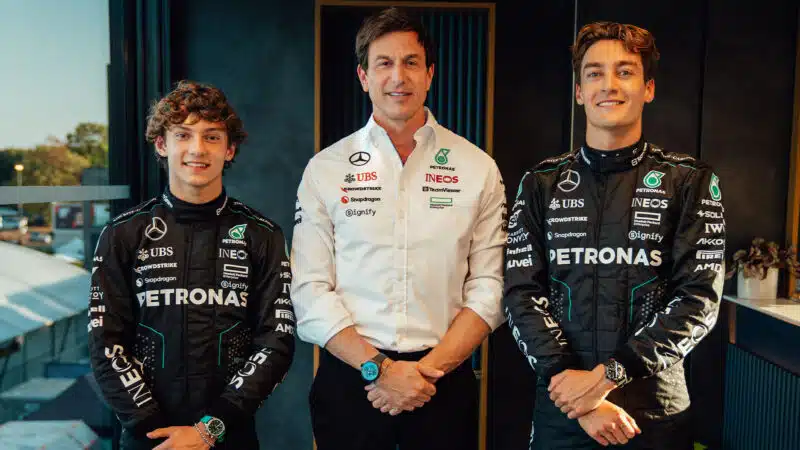 4 Kimi Antonelli George Russell Toto Wolff Mercedes 2024 Italian GP