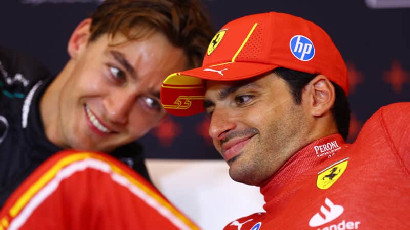 Carlos Sainz with George Russell in F1 press conference