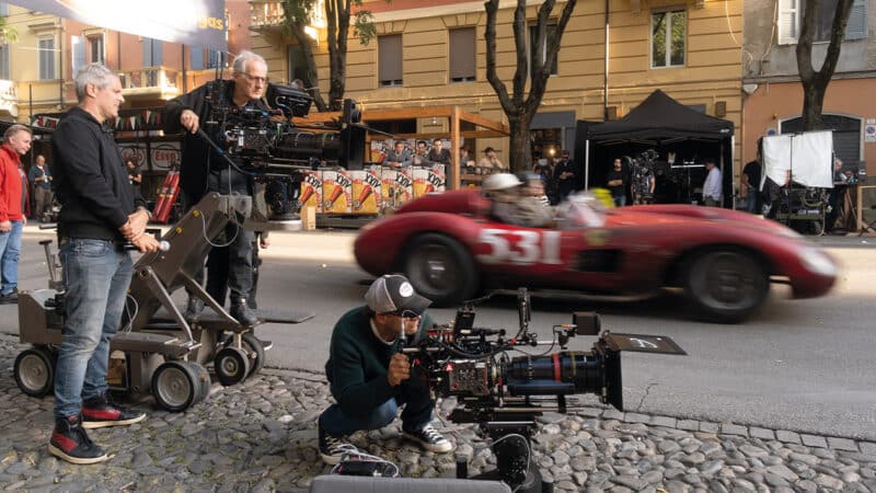 Micahel Mann filming Alfonso de Portago scene in Ferrari film from 1957 Mille Miglia