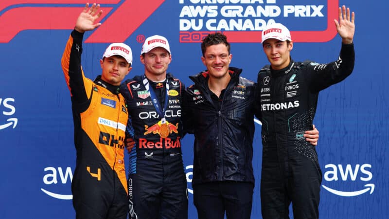 Norris, Verstappen and George Russell on podium