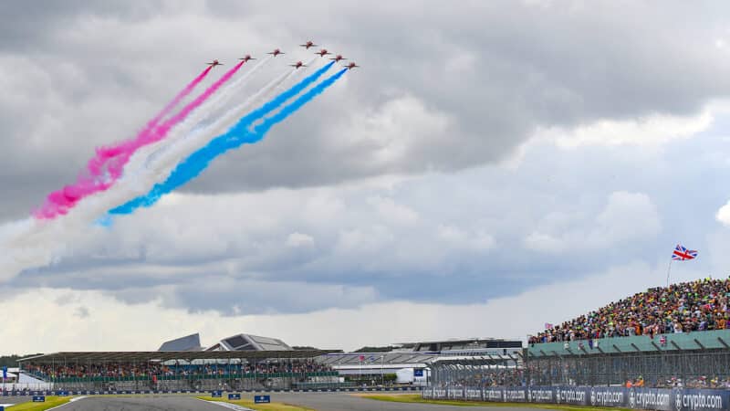 Red Arrows over Silverstone at the British Grand Prix