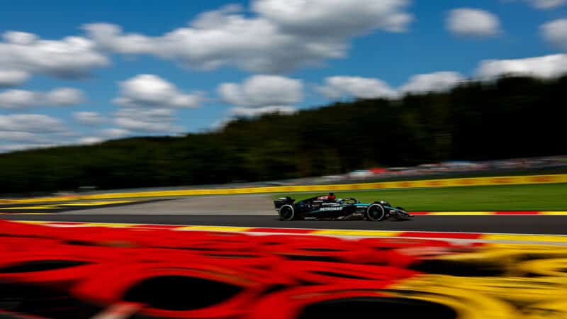 Side view of Mercedes of George Russell in 2024 F1 Belgian Grand Prix