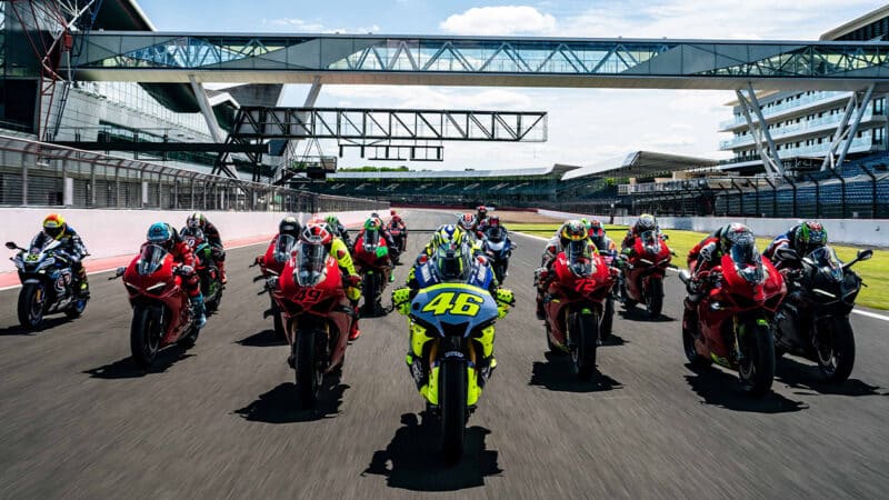 Valentino Rossi at the head of Monster riders at Silverstone