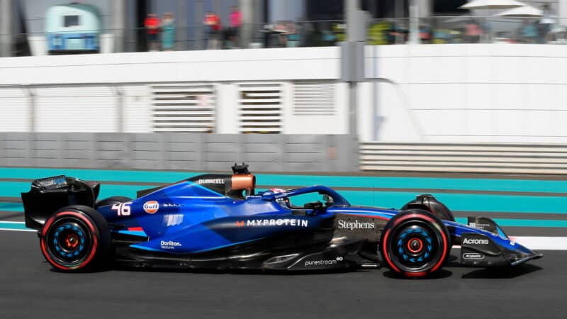 2 Franco Colapinto (Williams-Mercedes) in the pits during 2023 Young Driver : Post Season Test on November 28 at Yas Marina circuit in Abu Dhabi