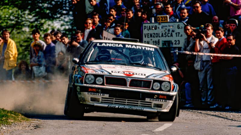 Didier Auriol/Bernard Occelli pleasing crowds  on their way to victory on the 1990 Tour de Corse