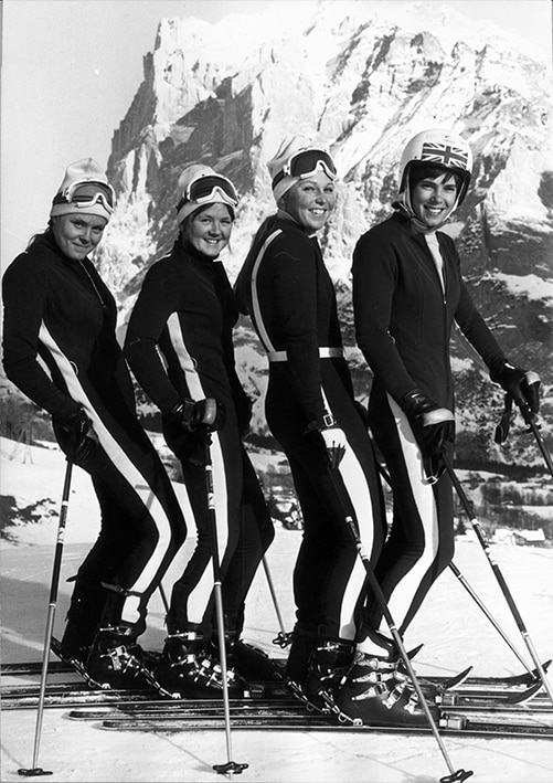 Divina Galica among British women skiiers at 1972 Olympic Games