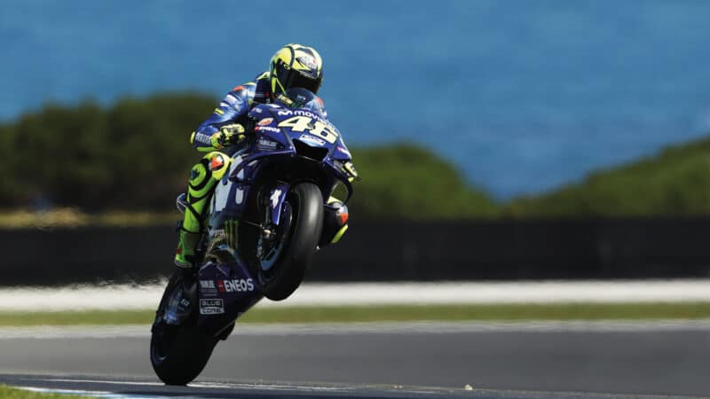 Rossi’s last MotoGP win came in 2017 but in 2018, when this photo was taken – at Phillip Island, Australia – he was still among the frontrunners, finishing the season third with Yamaha