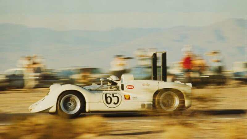 Phil Hill in the 2E in Las Vegas, 1966 – having lost the wing